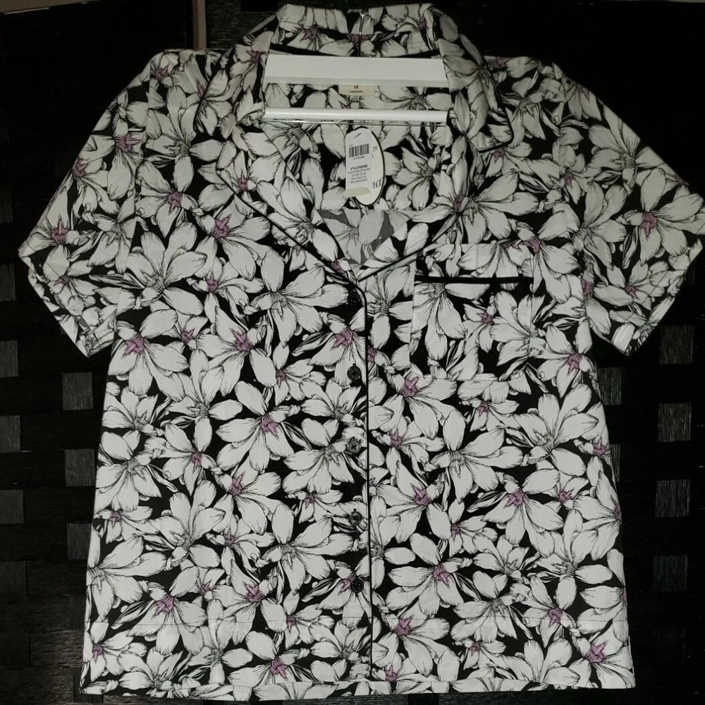 Soma Black and White Floral Pajama Top